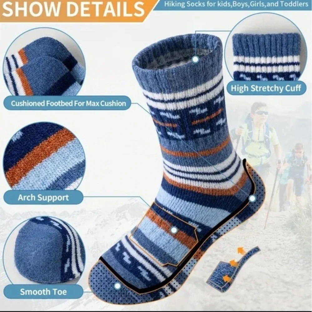 Merino Wool Thermal Thick Warm Cozy Winter Socks 12-15 Boys Retro Striped Soft‎